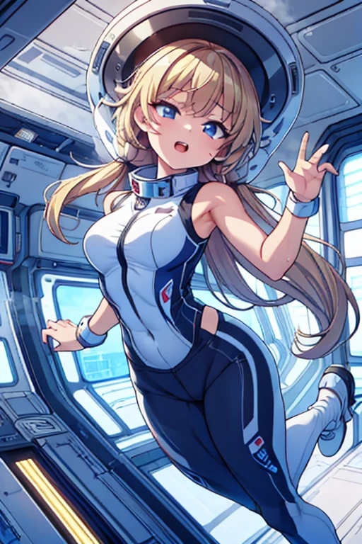 top-quality,Top image quality,in 8K,4K,​masterpiece,ultra-detailliert,Beautiful,ultra-quality, best quality,high resolution, ultra-detailed,game cg,dutch angle,(acrobatic pose):5,jumping:5,(inside spacestation,)beautiful detailed eyes,five fingers,headphone,nsfw,a beauty girl,(astrovest):5,(track uniforms),wet,(steam:1.5),Running form,open open mouth,(blonde hair),(long hair):2,Navel,space_station_interior, exercise_room, futuristic, high_technology, zero_gravity_exercise_equipment, high_resolution_landscape, sleek_design, minimalistic, 8K_resolution, game_cg_style, Dutch_angle, detailed_character, track_uniform, perfect_running_form, intense_expression, detailed_eyes, determination, steam:1.5, beauty, strength, five_fingers, visible_navel, open_mouth, ultra_quality, high_resolution, ultra_detailed,astrovest