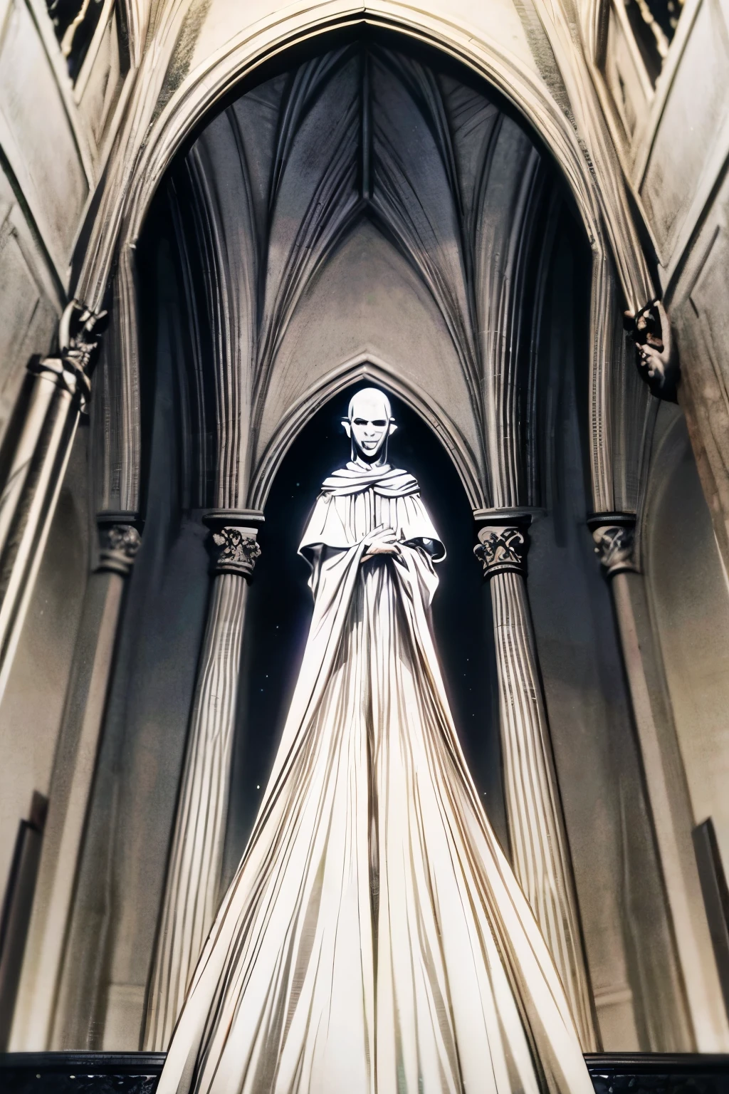 , are tall, mais esguios que um homem e mais fortes que um elfo, Has no hair, pelos ou sobrancelhas , skin as white as marble and has no signs of expression.