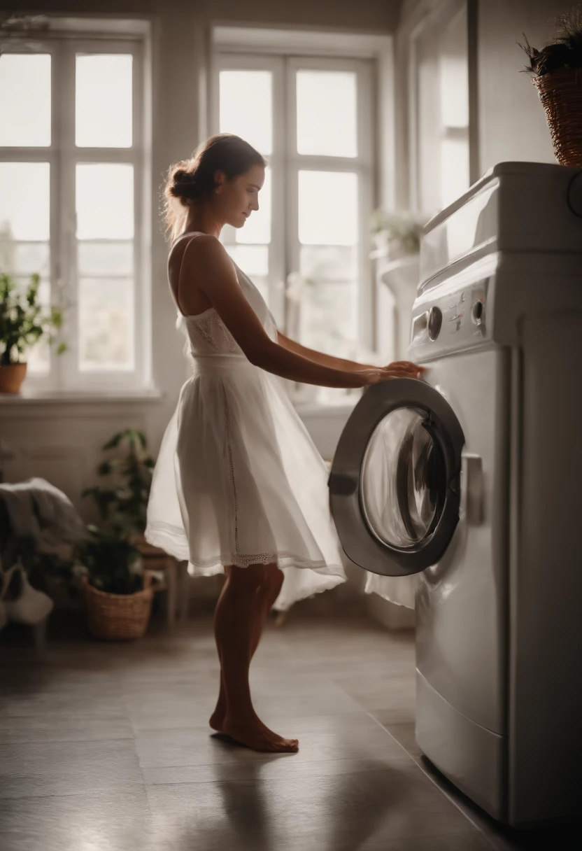 automatic washing clothes and a rumbero in white and dancing washing clothes