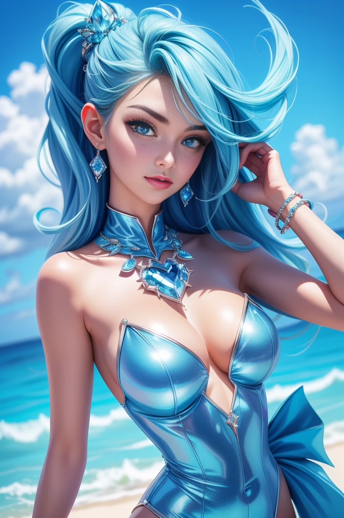 diamond heart, vibrant and captivating, sparkling in the blue ocean, beautiful and luminous (best quality, highres:1.2), ultra-detailed, realistic:1.37, with vivid colors, sharp focus, and exquisite lighting