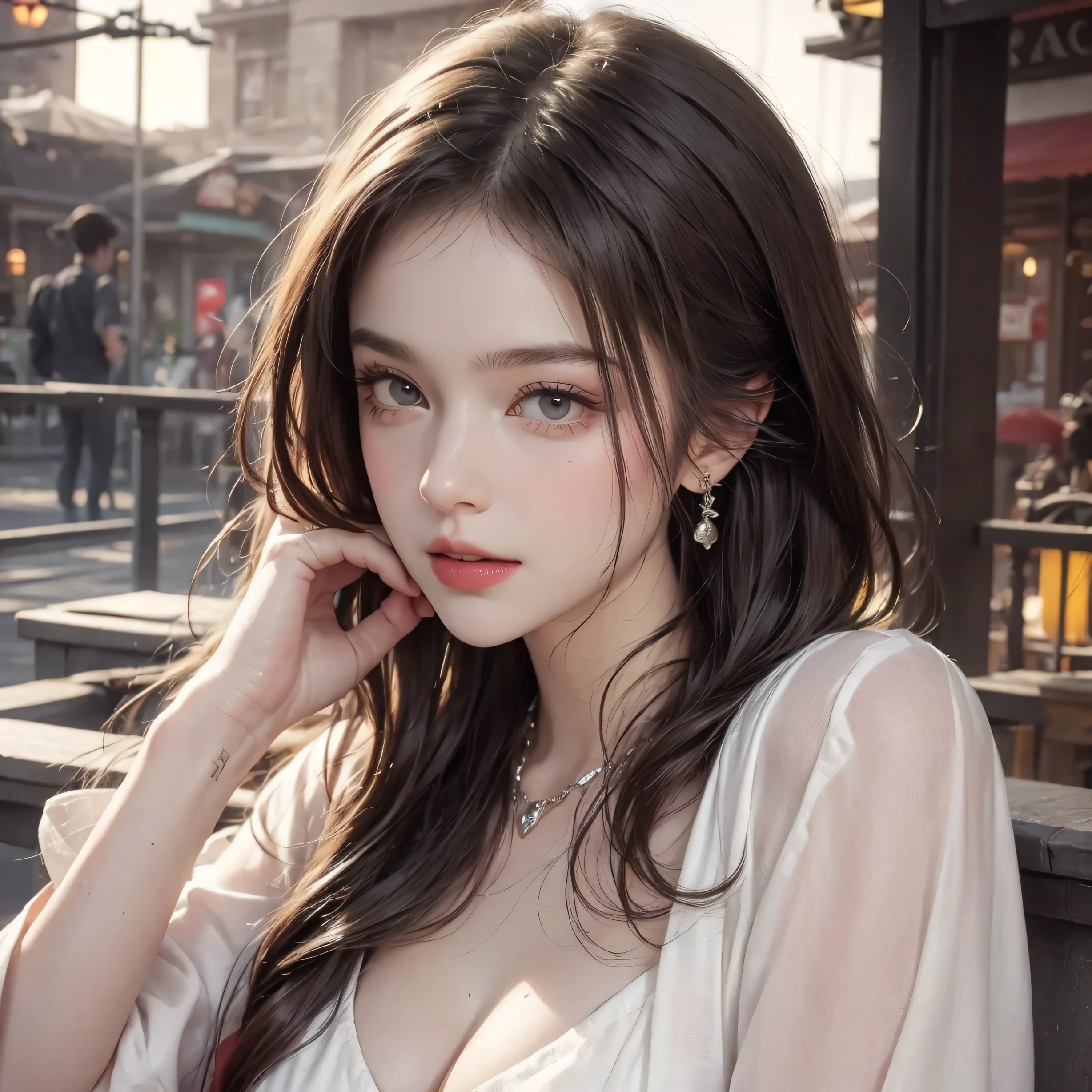 Gorgeous 25 year old girl at an amusement park, Happy, broad shoulders, clear focus (Messy house: 0.8), (masterpiece: 1.2) (realistic: 1.2) (Bokeh) (highest quality) (fine skin: 1.3) (intricate details) (8K) (eye for detail) (sharp focus), (Happy) --automatic