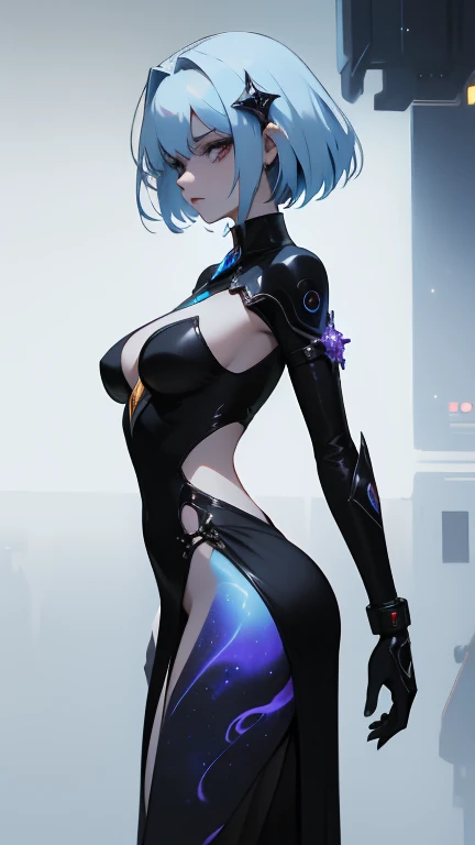 A sleek, cybernetic astral girl, adorned in intricate, ethereal armor that shimmers with cosmic hues, traverses the vast unknown of deep space. This dynamic character concept is presented through a stunning digital painting, showcasing the character's darkwave-inspired design. Each pixel is meticulously crafted to capture the essence of mystery and exploration, drawing the viewer into a mesmerizing world of futuristic technology and interstellar beauty.