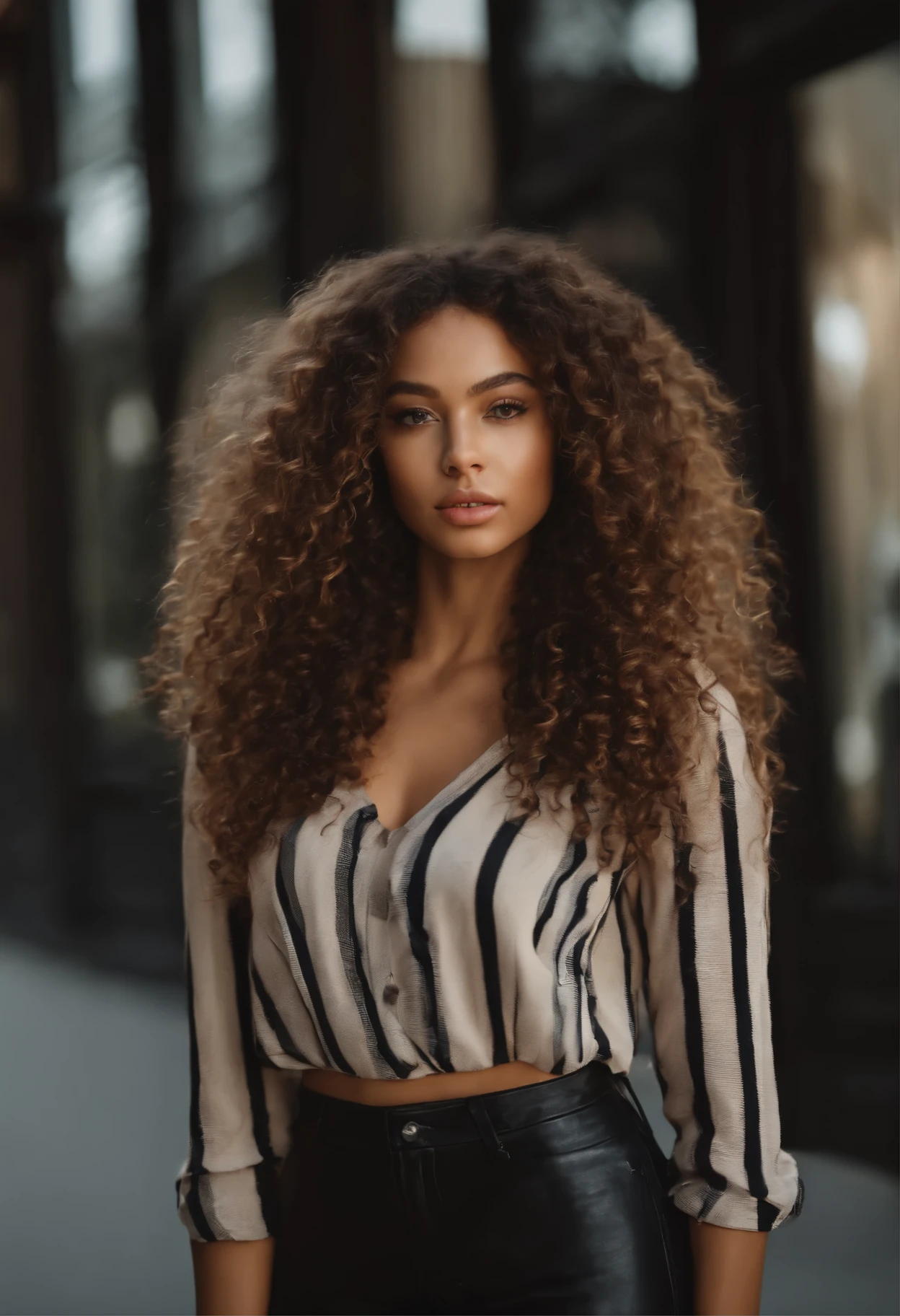a woman with long curly hair wearing a striped top, portrait sophie mudd, mixed race woman, mixed-race woman, brown curly hair, photo of a beautiful woman, curly brown hair, very beautiful young woman, curly haired, beautiful young woman, portrait of vanessa morgan, portrait of a beautiful model, curly middle part haircut, messy curly hair, long curly hair