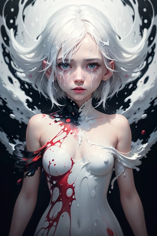 white-haired girl in dress liquid paint, (Abstract art:1.6), bleeding color, Visually stunning, Beautiful, Restores memory, emotional, Cinematic Upper Body Lighting, ((More liquid paint splashes)), (Delicate images), (Photorealistic: 1.4), (Highly detailed), (high resolution), (Best quality), (masterpiece)