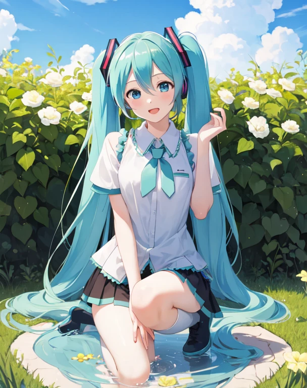 masterpiece, best quality, 1girl, hatsune miku, peeing on me 