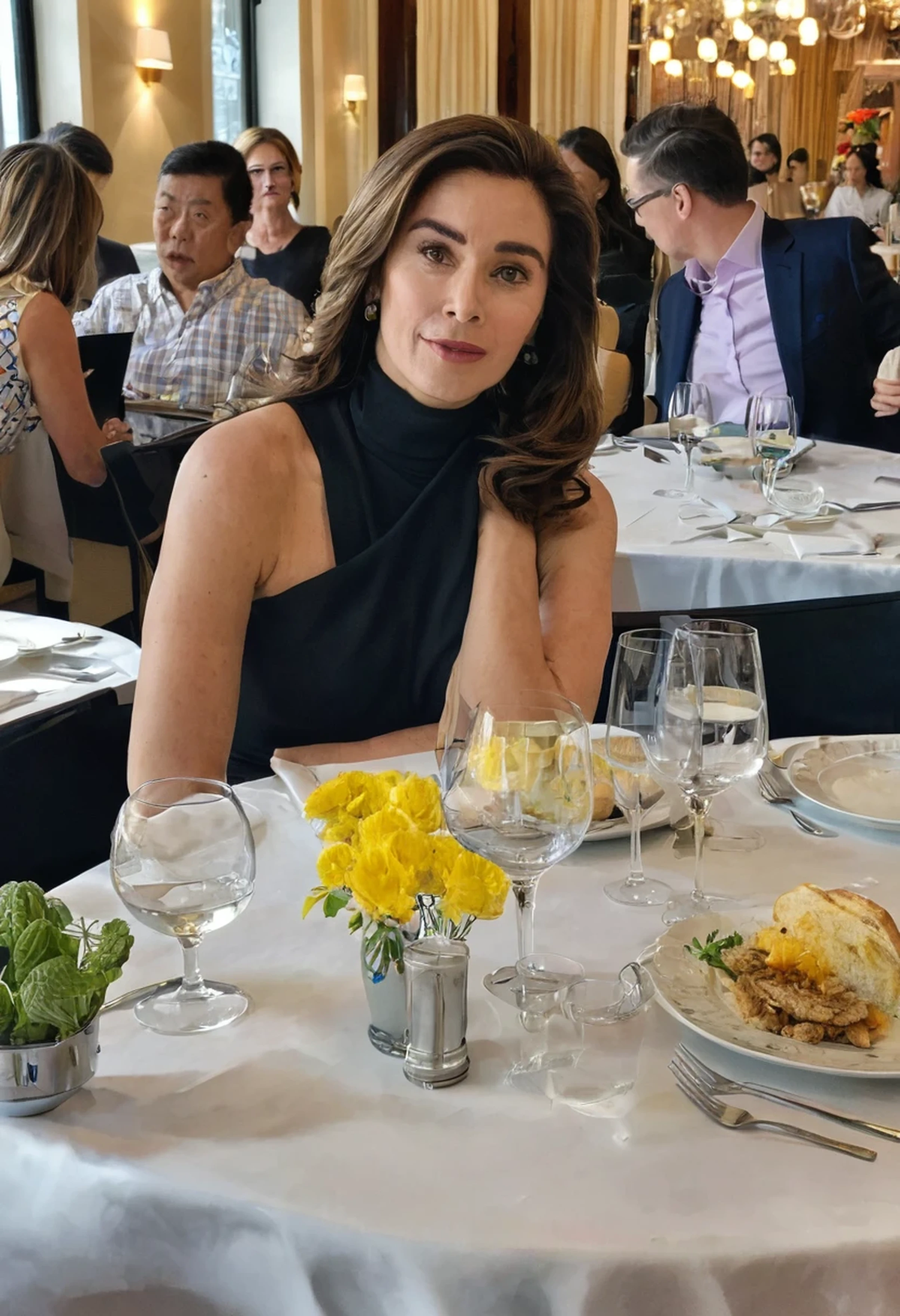 There was a woman sitting at the table..
