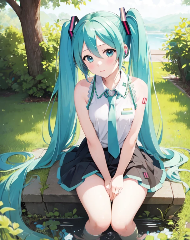 masterpiece, best quality, 1girl, hatsune miku, peeing on me 