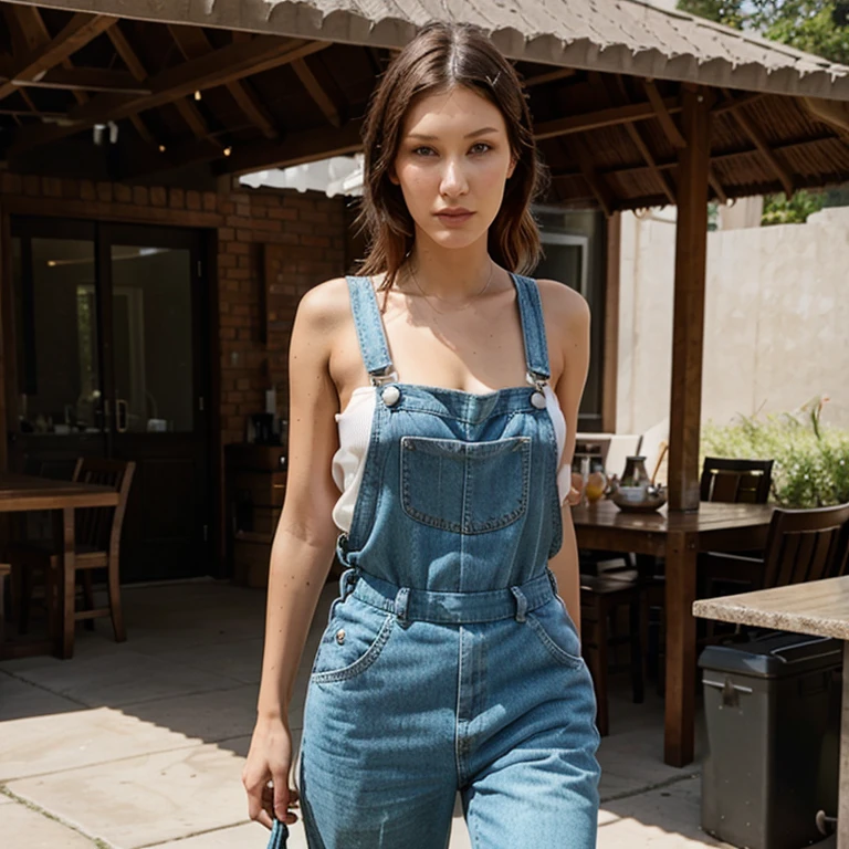 Bella Hadid dressed in overalls