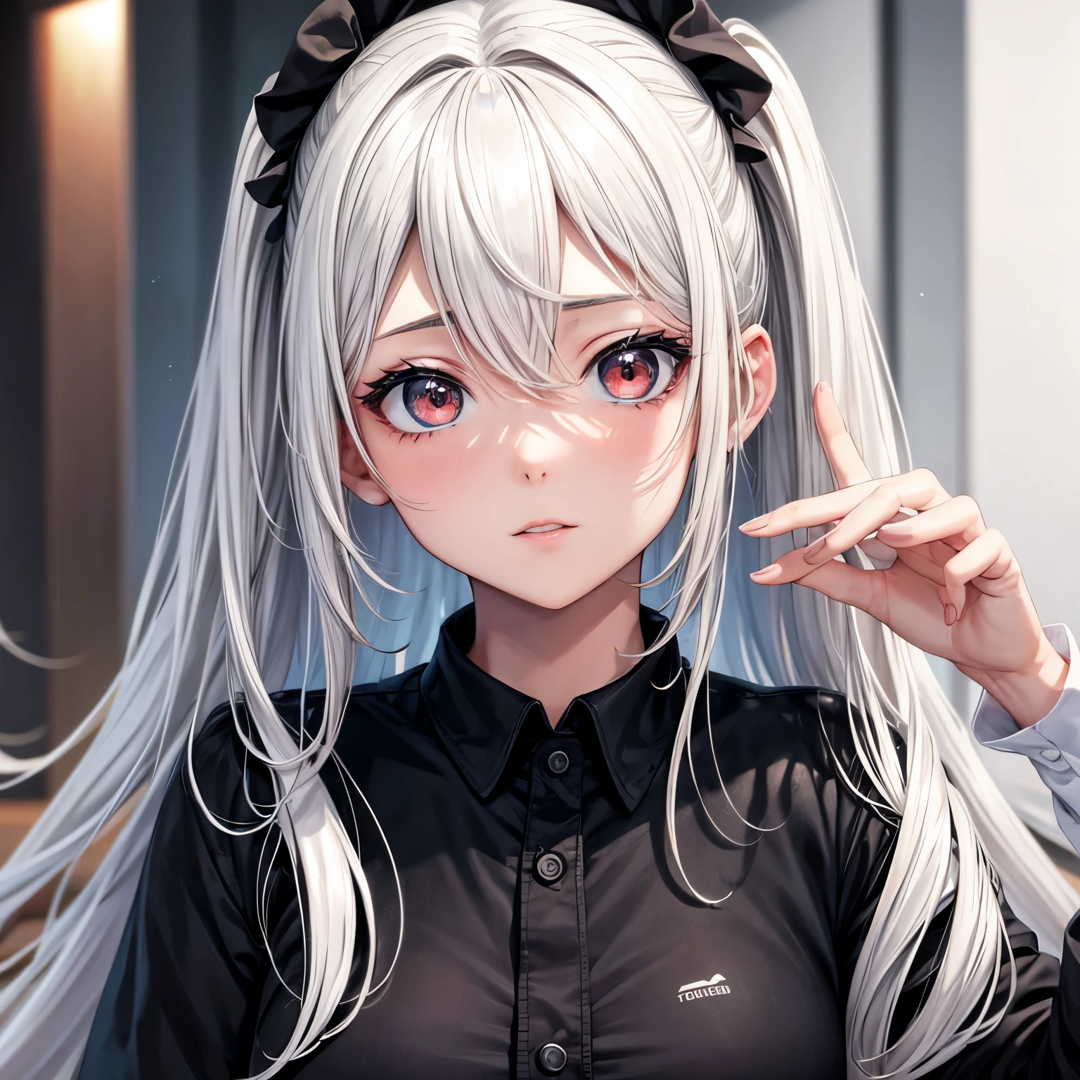 Chica anime de pelo blanco ojos negros y piel blanca