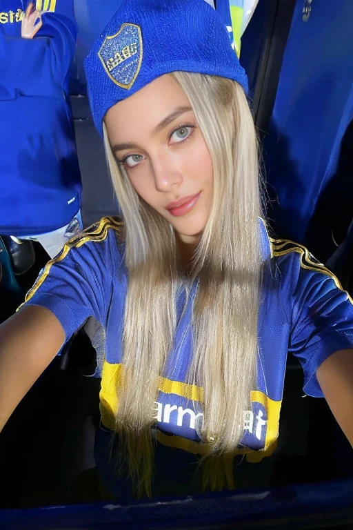 a close up of a person wearing a hat and a blue shirt, simona sbaffi is the captain, looks like fabiula nascimento, angelina stroganova, giorgia meloni, 🇺🇦, annato finnstark, bosnian, julia sarda, caroline gariba, marta syrko, blue and gold, olivia de bernardinis