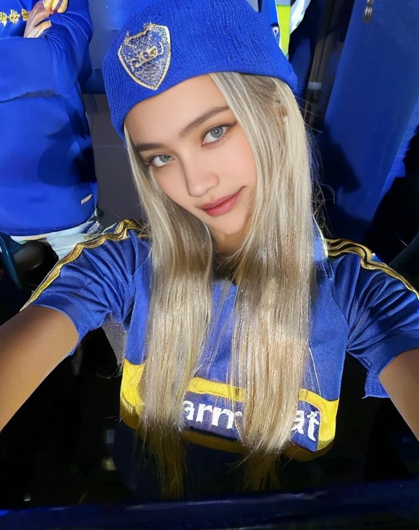 a close up of a person wearing a hat and a blue shirt, simona sbaffi is the captain, looks like fabiula nascimento, angelina stroganova, giorgia meloni, 🇺🇦, annato finnstark, bosnian, julia sarda, caroline gariba, marta syrko, blue and gold, olivia de bernardinis