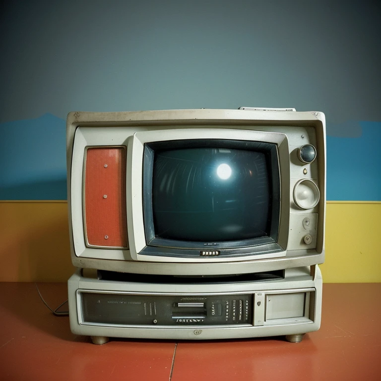 A vintage television from the 90s, with a static screen reminiscent of the era. En la pantalla, completely blank iconic images from famous anime are subtly overlaid, creating a collage that evokes nostalgia and emotion. The design is simple but striking, with vibrant colors that capture the essence of anime and generate instant visual pleasure