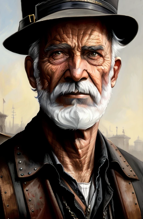 Painting of a man with a white beard and hat, Retrato de um homem velho, extremely detailed oil portrait, retrato de vaqueiro, epic portrait illustration, Retrato ultra detalhado, Pintura digital fotorrealista, Pintura digital ultra realista, Retrato de personagem pintado, velho com bigode, an elder, Pintura detalhada em 4K, Impressionante pintura digital, Retrato de um vaqueiro, Retrato detalhado do personagem