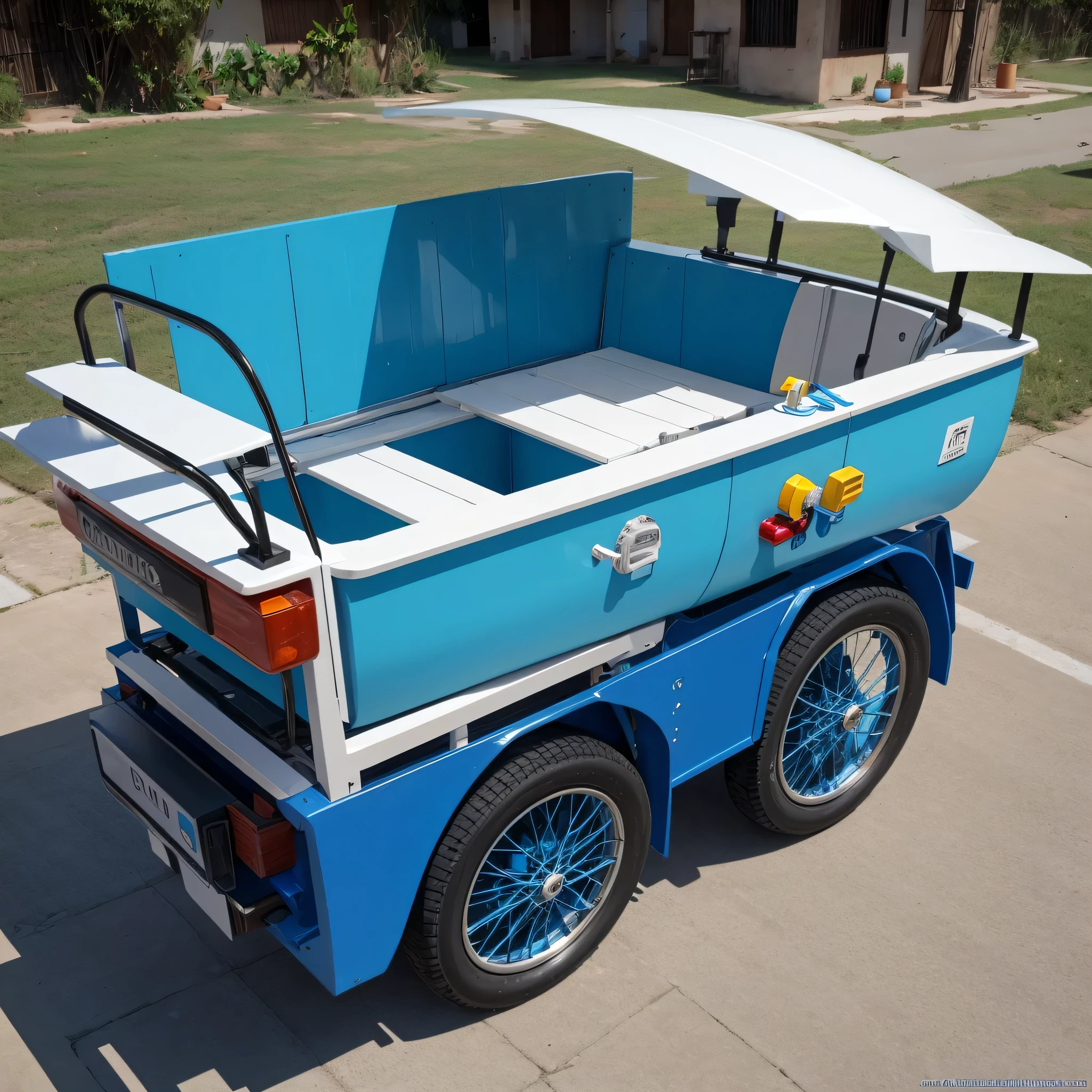 Prototipo con materiales reciclados de un carrito que tiene el mecanismos de tirar semillas y agua