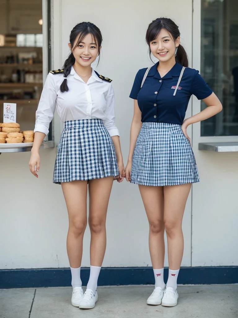 1 girl、panties、pantiesを見せる、big saggy、Japanese girl with idol face、With a round face、tits outside、bangsあり、、16 years e worker、bakery、ultra mommy、nipple、micro panties、((Uniform with emphasis on breasts:1.5))、(Blue gingham check high-waisted mini apron:1.2)、((Navy color mini skirt:1.5))、(((white shirt:1.2)))、short ponytail、bangs、forward leaning posture、masterpiece、highest quality、very detailed、With bread、waitress、sales smile、bottomless、(flip the skirt yourself:1.5)、(((Panty shot:1.2)))、(bakeryさんの店内)、(buttocks:1.2)、(squat:1.2)、very huge breasts
