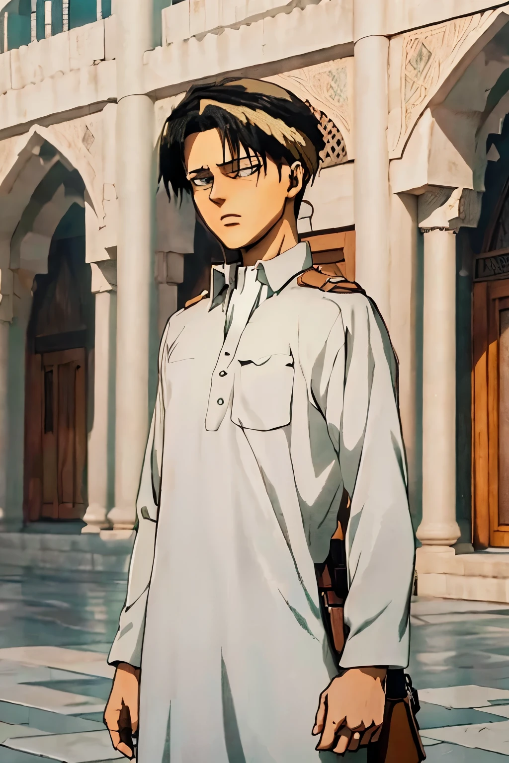 Levi (attack on Titan) WEaring jubbas, islamic scenery, mosque, muslim clothes, Levi, muslim, Levi Ackerman 