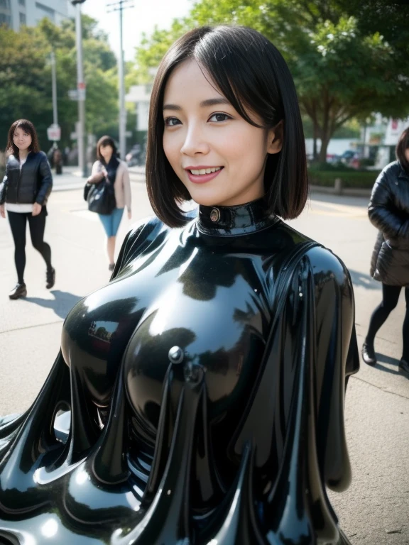 (best quality, masterpiece:1.2), Mature and attractive woman, 3 people, line braking, 黑色underwear, big breasts, Lift your clothes,Smile, super detailed, actual, portrait,, Beautiful writing、collar、3 peopleslime shapeshifter、3 of slime girls,black slime,slime shapeshifter, at home,Hug together,underwear ,(real),slime girl,(Morning Park:1.2)、(There is a bag:1.4)、(Commuting scene:1.5)