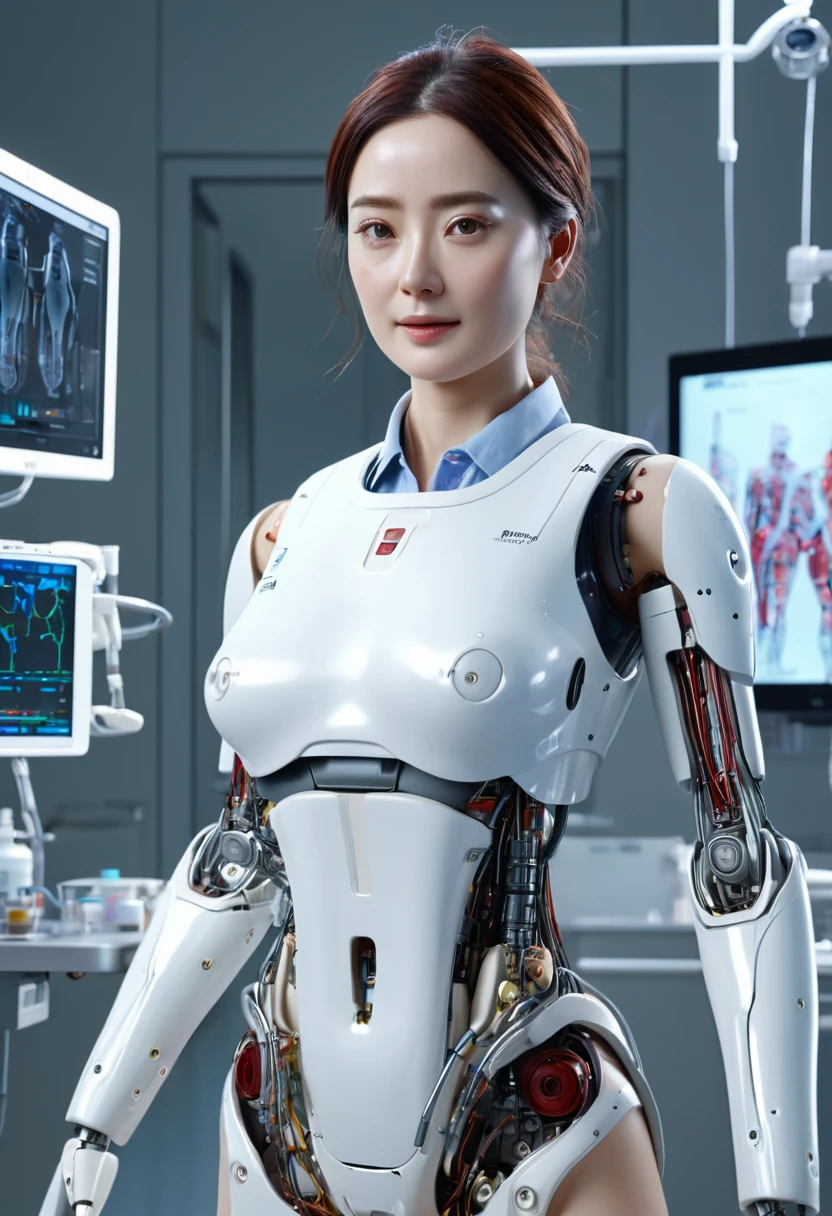 (8K、highest quality、masterpiece:1.2)、(realistic、Photoreal:1.37)、Super detailed、surrealism、anatomically correct、1 female robot doctor with beautiful face、mechanical fuselage、Internal organs、lung、Stretched blood vessels、hospital、Examination room、Beautiful thighs and buttocks、beautiful butt