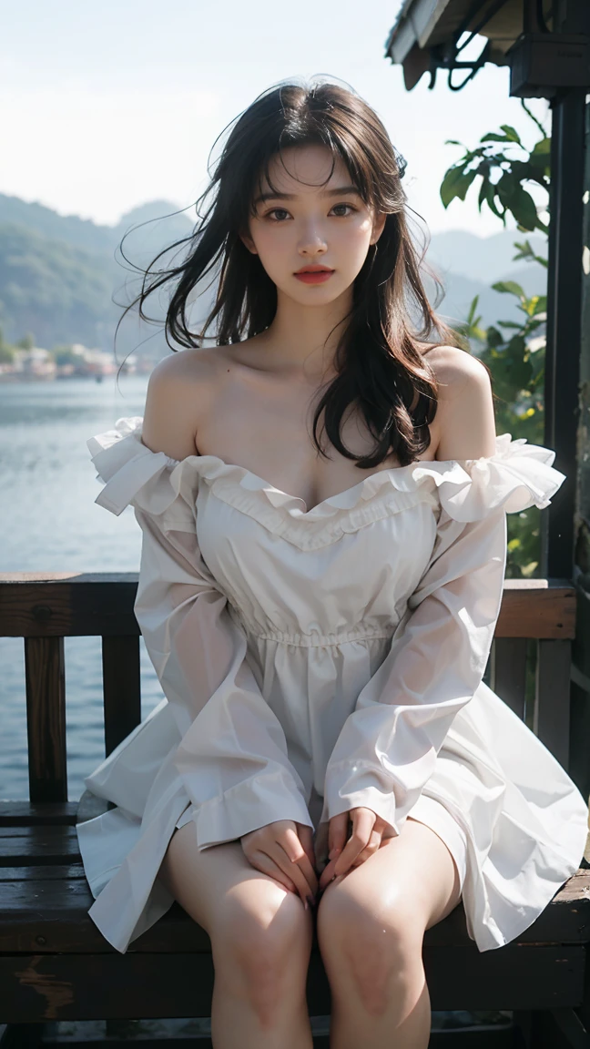 sh33rfl0r4l, plump breasts,Showing cleavage,long sleeve, black skirt, Off the shoulders, bare shoulders, long skirt, perspective, Tulle Dress, (Genshin Impact), (masterpiece, best quality:1.2), 1 girl, alone, deep in wonderland,The moonlight falls like water,foggy room,The heroine's figure is vaguely visible,Like a fairy in a painting,Slender sexy legs,very nice legs,Show sexy,big breasts,美丽而又带着一丝mystery的色彩。Her face is beautiful and delicate,Like a finely carved jade,Showing extraordinary beauty。Picturesque eyebrows,The waves in my eyes are like twinkling stars,Show the light of perseverance and wisdom。The bridge of the nose is straight,Lip color like cherry,The slightly raised corners of the mouth reveal confidence and calmness。her face is chiseled,Skin as fair as jade,Reveal a healthy glow,Just like fairies, She never eats fireworks in this world。Her makeup is light and delicate,Not too much embellishment,But enough to show her temperament and charm。Light foundation highlights the translucence of the skin,A light eyebrow pencil outlines her perfect eyebrow shape,Eye makeup is eye shadow and eyeliner,Make her eyes brighter and more energetic。嘴唇涂上grace的口红,Add a touch of charm and sophistication。她的衣服grace别致,Clothes fluttering,It seems like it will be blown up by the wind at any time,drifting into the distance。既不失grace,She also demonstrated her extraordinary skills。Swinging with her movements。Her hair is tied back casually,Secure it with a hosta,A few strands of hair fluttering gently in the wind,Adds a bit of softness。Her figure is looming in the fairyland,宛如一道big breasts美丽的风景线,Attracted everyone's concern。She seems like a fairy in wonderland,big breasts美丽、grace、mystery、and full of power。