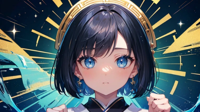 A (masterpiece, of the highest quality, ultra-detailed), featuring ((6-year-old boy)), with black and navy bob-cut hair, finely sculpted facial features, blue eyes, and fair skin, adorned in traditional Japanese kimonos, with sparkling eyes, laughing in the midst of a forest, with mouths open, experiencing the utmost joy, striking dynamic poses.