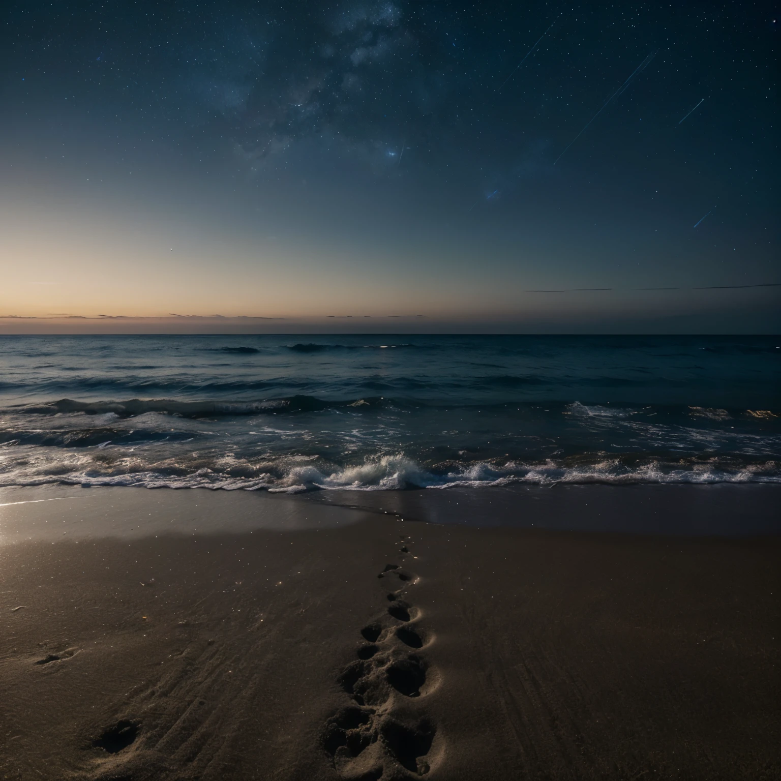 (best quality,highres,masterpiece:1.2),realistic,beautiful detailed stars shining bright on a moonlit night over a stunning beach,sparkling starlight reflecting on the vast expanse of sand