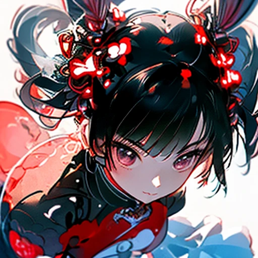 Cute Devil、25 year old female、Floating in the sky, looking down on the ground、perfect face、perfect style、Two antennae on the head、A thin tail on the buttocks
