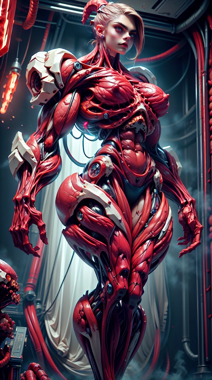 (1 girl), (cara delevingne:1.25), (beautiful girl face:1.25), (carnage skinless physique:1.25), (red glowing eyes:1.25), (1 super muscular undead skinless succubus with gigantic horns:1.25), (covered in red necrotic rotting skinless muscle:1.25), (exposed muscular and skeletal anatomy:1.25), (perfect fingers:1.25),(8k, RAW photo, photorealistic:1.25), dark horrific scary atmosphere, hellish landscape, Hellraiser like atmosphere,