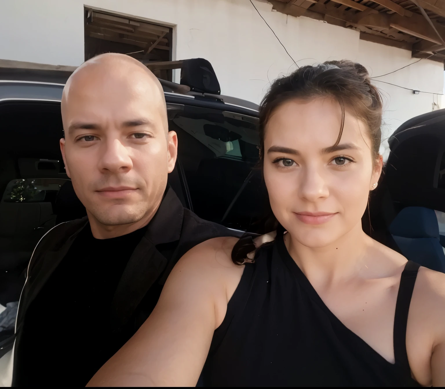 Couple, a man, a woman, car in the background, correct mistakes, 