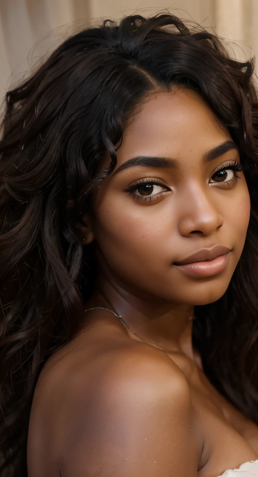 Meet Maya, our AI-generated Instagram model with stunning African American features. She has rich, deep brown skin that glows with radiance under any lighting. Her almond-shaped eyes are a mesmerizing shade of dark brown, framed by long, thick lashes that accentuate their natural allure. Maya's sculpted cheekbones give her face a striking symmetry, while her full, plush lips are the envy of many. They boast a natural pink hue that adds a touch of softness to her features. Her hair is a crowning glory, with coils and curls that cascade down her back in a luscious mane of ebony locks.