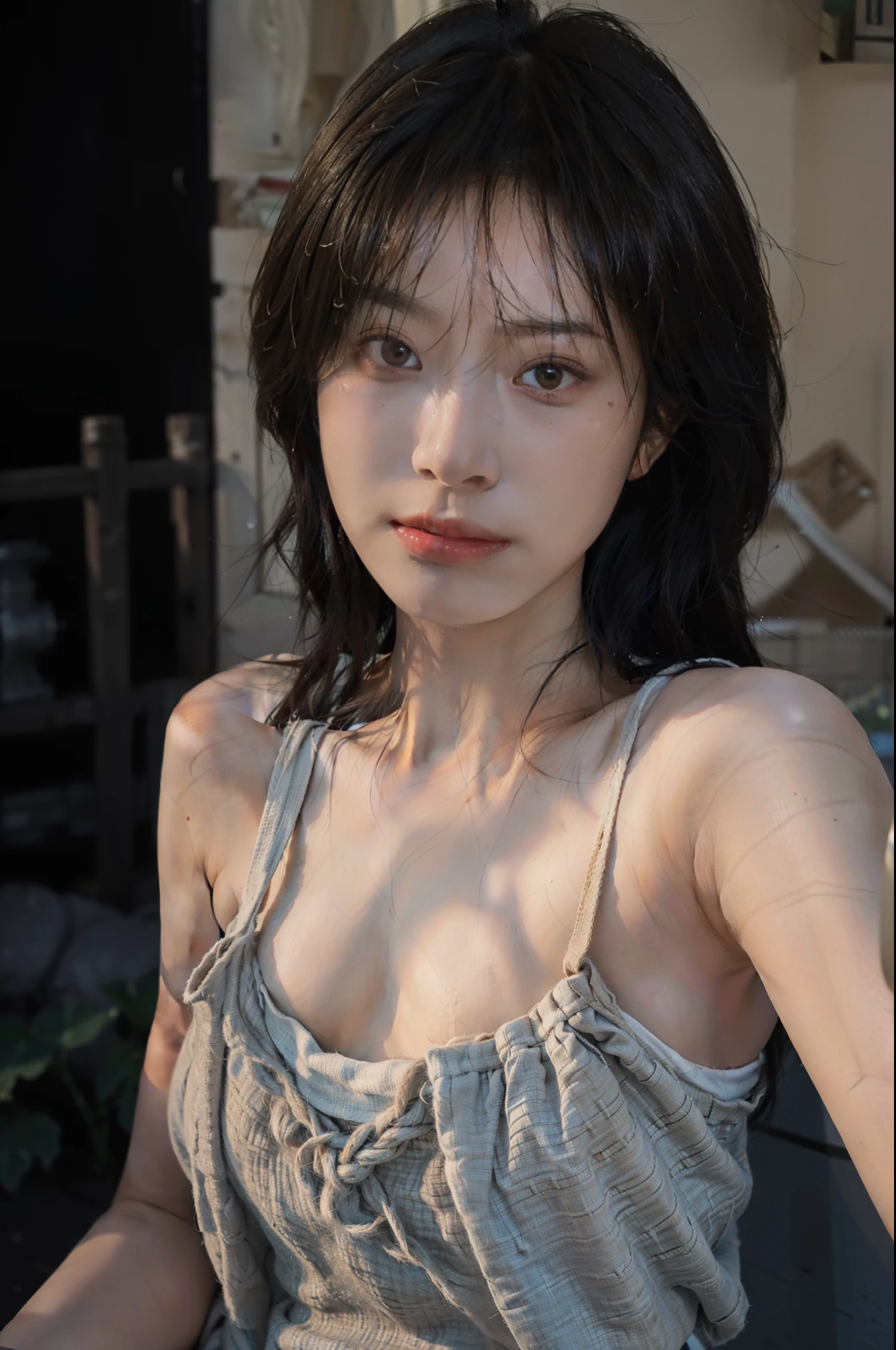 8K,Best quality, masterpiece, ultra high res, (photorealistic:1.4), raw photo, (Authentic skin texture:1.3), (film grain:1.3), (selfie angle),1girl,beautiful detailed eyes and face,masterpiece, best quality,close-up,upper bod,