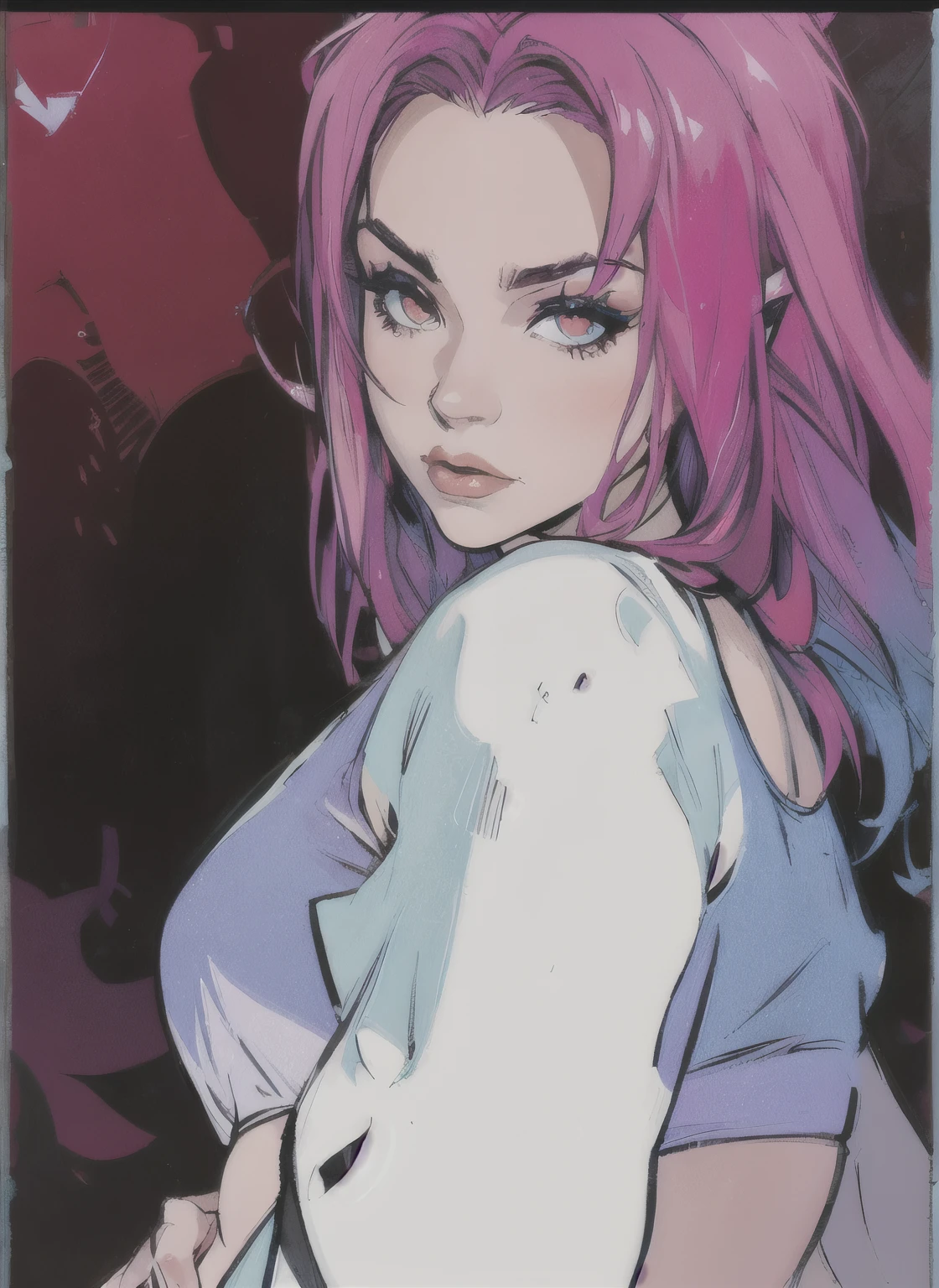 Anime-style illustration of a blue-haired, curvy woman with large bat ears and blue-and-orange scales with red accents on her chest. She flaunts a low-cut tank top, showcasing a round belly. Themes of self-love, exploration, and authenticity are vivid, emphasizing the wisdom of personal growth and the importance of genuine connections over relationship drama. The artwork is a high-quality, close-up masterpiece that symbolizes the journey to inner courage.