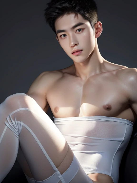 Korean, leotard , bulge  , whole body , realistic handsome Korean face , natural muscles , Beardless face、masterpiece、High resolution、hyper realism、detailed face、alone、male、glowing skin、(Asian)、(young、teenager)、good looking、detailed background、good looking