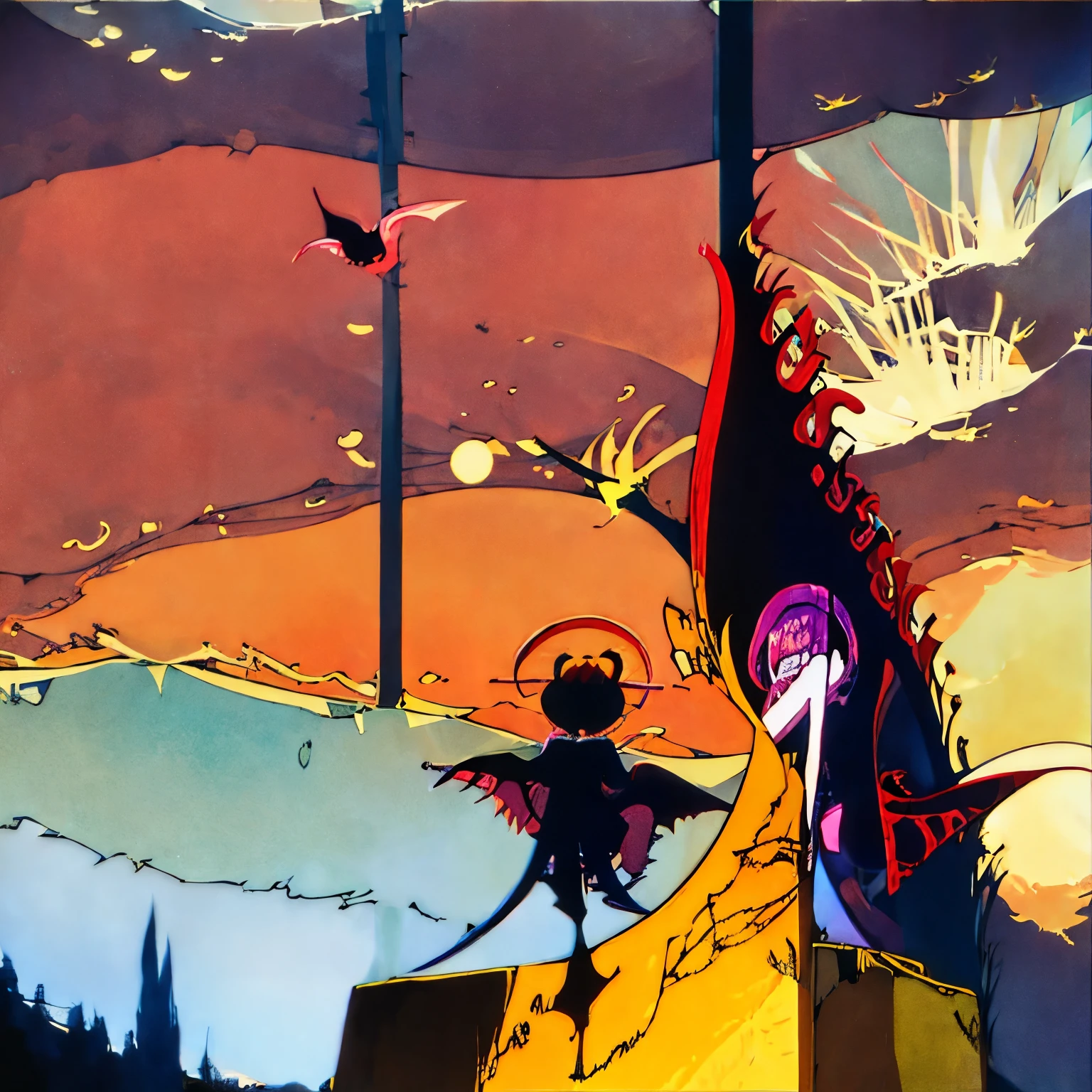 1chica, cartoon illustration of a devil playing a guitar on a stage, voidpunk,demonio, low resolution, commission for high resolution, pose siniestra, pose de villano, bailarina demoniaca oscura, pose rudo, chica monstruo, mujer demonio, chica demonio, pose malvada, pose amenazante, high resolution, diosa malvada, pelo color rojo, piel oscura ojos rojos y cuernos blancos.