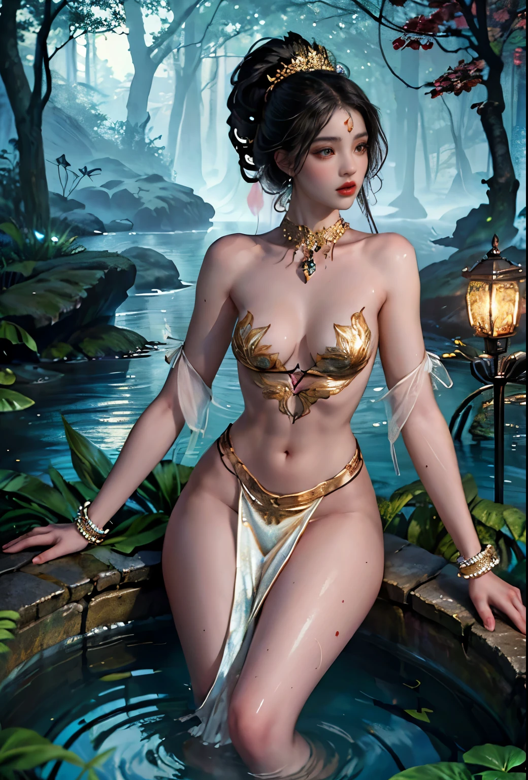 ankymoore, Bottom-up view, 1rapper with dread hair with tattoos, white and red sexy clothes(cameltoe), graffitti background, (masterpiece), (best quality:1.2), absurdres, intricate details, flowers, leaves, roots,A gorgeous stunning woman completely covered in paint floating in a pool, beautiful lighting, big detailed beautiful eyes, Nirvana, relaxed, body full, paint drops, Paint Swirls, Paint Splatters, (Beautiful Spiral Paint Swirls), by Jeremy Mann, By Sandra Chevrier, vivid contrasting colors, chromatic abberation, black background, behance HD, Masterpiece, Best Quality , (realistic:1.2), (high contrast:1.2),Gold decoration, goddess of the forest, beautiful caucasian girl in close-up, beautiful goddess fused with the forest and trees, black hair fused with platinum and gold, naked girl, beautiful visible pubic area, pink pesones, small breasts in sight, pond of water in the garden,black hair and gold and silver and bronze decoration, goddess of the forest, beautiful caucasian girl close-up, beautiful goddess fused with forest and trees, black hair fused with platinum and gold, girl naked skin wet with water, beautiful visible pubic area, pink pesons, Exposed small breasts, garden pond, mandala and flower tattoos on the naked body, floating antique clock, lamp, lantern, garden pond, visible beautiful pubic area, pink , small breasts in the view, full body, Sakimichan art, oriental mandala tattoo, fractal background, silver and gold and bronze spirit, floating ancient clock, ancient lamp, faint smile, view from below, towering goddess, female body fused into forest vines and leaves of trees,