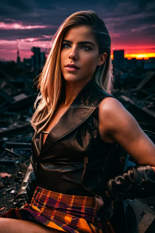 Emily Bett Rickards、lying down、torn suit、I'm wearing a skirt、masterpiece, 1 girl, マーベルのサイロックとしてbeautiful女性, X-Men Psylocke Cosplay、purple suit、Fine and delicate features, futuristic new york background, Science fiction, blonde, super heroine, heroic, perfect balance, photograph, 超realistic, masterpiece, 8k, large format camera, 110mm lens, dynamic lighting, rim lighting、official art, extremely detailed CG 8K wallpaper, perfect lighting, De color, bright_amount_method_light, piel bright, (masterpiece:1.0), (Better_quality:1.0), ultra high resolution, 4k , Super detailed, director of photography, 8K, HDR, Altas Resolightones, (confused:1.2), kodak portrait 400, film grain, blurred background, (Bokeh:1.2), Lens flare, (lively_color:1.2), プロのphotograph撮影, (beautiful_method:1.5),More detailed 8K.unreal engine:1.4,Hmm,La Better calidad:1.4, realistic:1.4, skin temperature:1.4, masterpiece:1.8,masterpiece, Better calidad,object object], (detailed facial features:1.3),(Anti-sedentary apocalyptic destroyed city:1.4), (Apocalyptic Sunset:1.4)