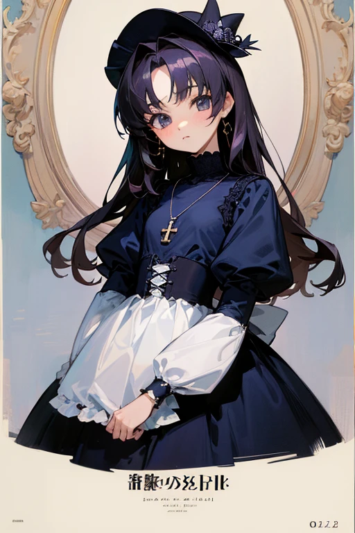 Highest image quality、highest quality、最高masterpiece、masterpiece、Akina Nakamori、Navy blue lace dress、、Beautiful woman、sexy、White cross necklace on chest、gothic style、miniature small hat、Sharp and cute、Beautiful woman、Upper grade、sexyポー