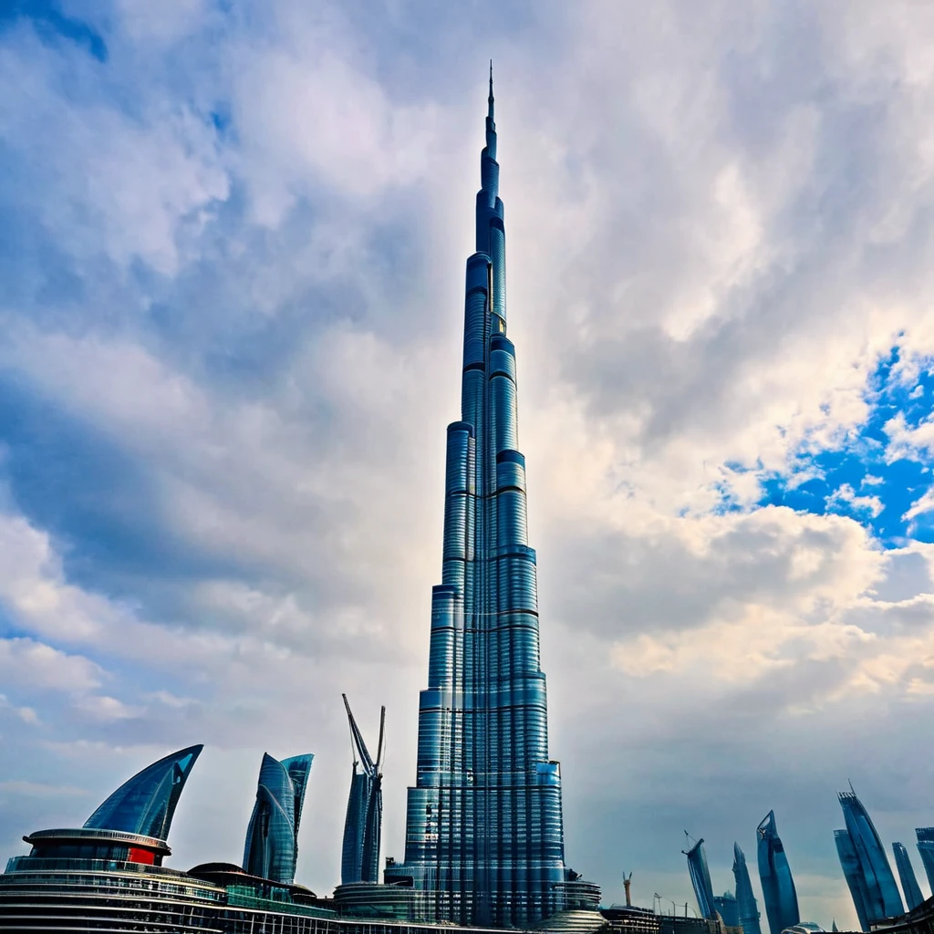 Burj Khalifa on a very high cloudy skyscrapers landed on london