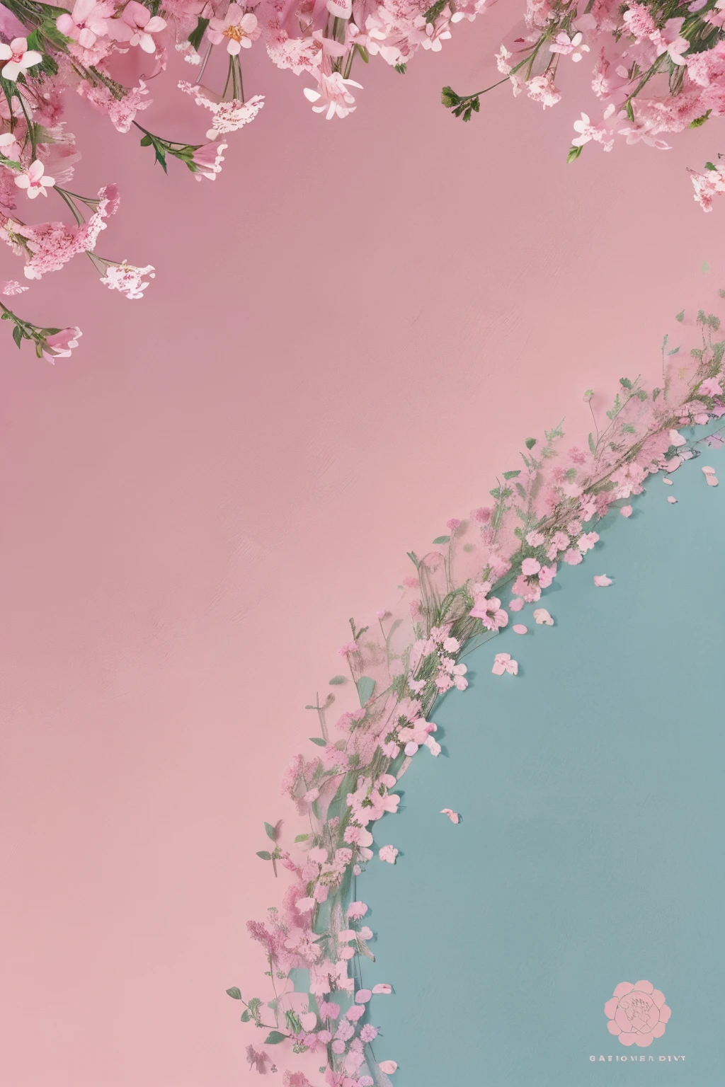 pinkish background with some flowers, all in a cartoon style