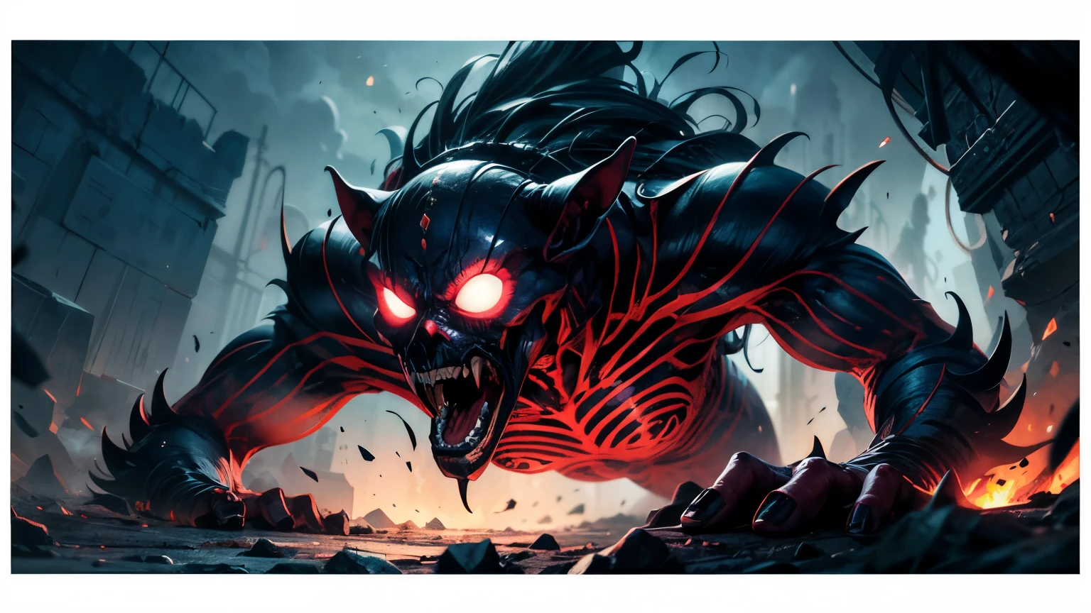 SCP-015-IT The Boogeyman, from SCP lore, SCP-015-IT is a humanoid entity around meters tall, with hairless skin capable of absorbing 98% of incident light. Its face possesses no nose or external ears, and its eyes can emit light due to photophores placed on its iris, The mouth has 8 pointed teeth in each jaw, while the tongue (28 cm long) is forked, IT's arms are disproportionately long when compared to the body and the hands end with four clawed fingers, illustrated by clive Barker and Gaston Bussiere, foreboding atmosphere, detailed and intricate environment, high technology, highly detailed portrait, digital painting, artstation, concept art, smooth, sharp foccus ilustration, Artstation HQ