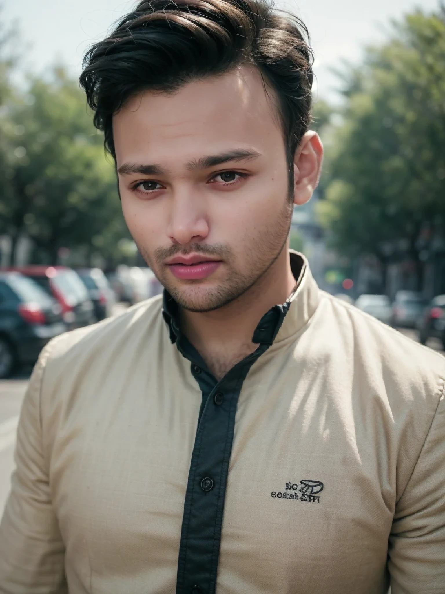 "A stunning portrait showcasing the charm and sophistication of a stylish non europian young man with a well-groomed beard, captivating black eyes, and neatly styled short brown hair. Various dynamic outdoor poses.", award winning photography, film photography,movie photography,soft light ,no contrast, professional color grade,ultra realistic, photorealism,8k.