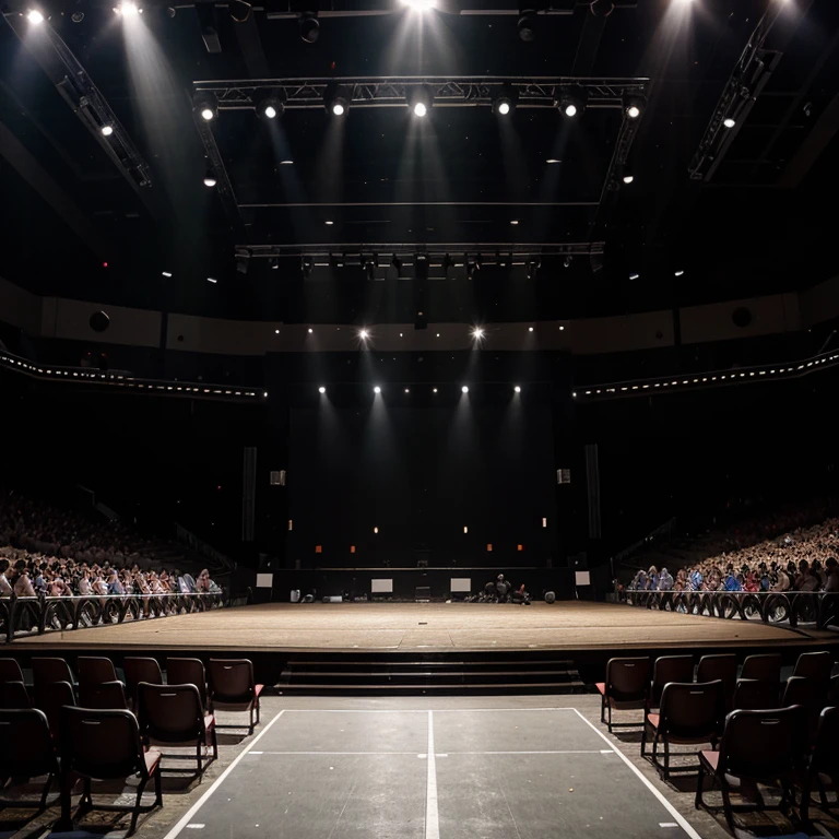 A empty preforming Stage with a crowd cheering from the ground
