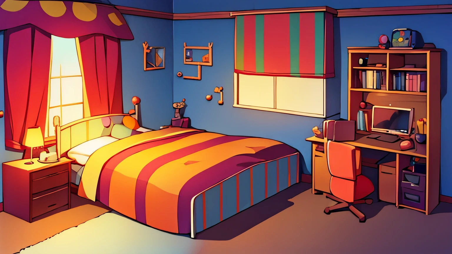 room, circus, computer, bed, cushion, pet