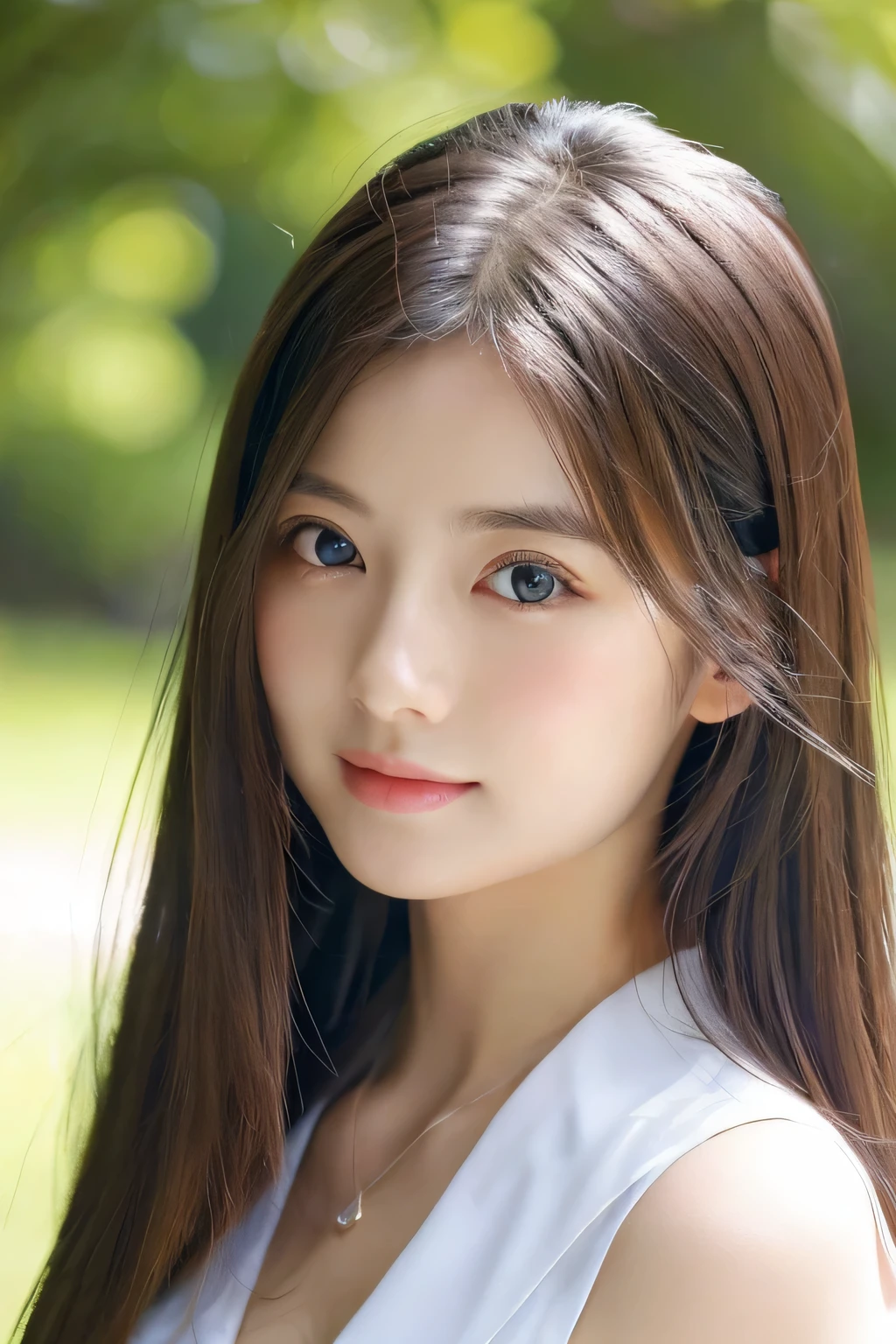 (((32k,high details,high detail、masterpiece,attention to detail,alone))),Raw photo & realistic atmosphere,beautiful dark blue eyes,detailed mouth,glossy lips,thin eyebrows,fine eyes、Soft white skin that shines in every detail、her deep black eyes are so beautiful,lip details、very beautiful face,very well-shaped face、lifelike face,shining beautiful lips,beautiful eyebrows,infinite reality, Realistic young gravure idol,she'she'she'she'she'she's a very cute woman , young gravure idol, young gravure idol, Very beautiful and cute 21 year old beautiful girl,incredibly beautiful and classy,21 year old beautiful girl,natural soft light,(shiny hair,,Beautiful and kind eyes:1.5),gentle smile,well-shaped chest,medium long hair,tie hair,beautiful posture,no makeup,think ahead,