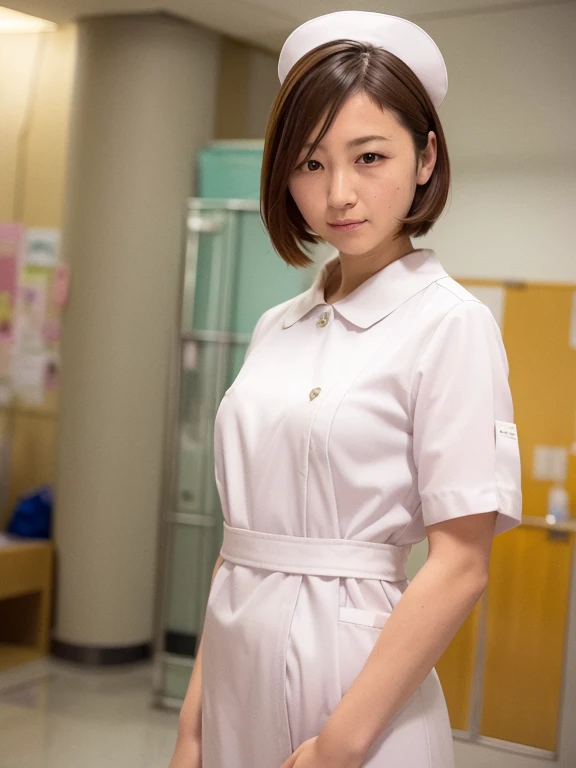 1 girl,(Wearing white nurse clothes:1.2),(Raw photo, highest quality), (realistic, photo-realistic:1.4), masterpiece, very delicate and beautiful, very detailed, 2k wallpaper, wonderful, finely, very detailed CG unity 8k wallpaper, Super detailed, High resolution, soft light, beautiful detailed girl, very detailed eyes and face, beautifully detailed nose, finely beautiful eyes, nurse, perfect anatomy, black hair, up style, nurse uniform, ((nurse cap)), long skirt, nurse, white costume, thin, hospital, clear, white uniform, hospital room, Neck auscultation,,upper body shot