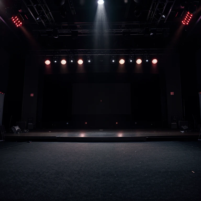 A empty preforming Stage with beaming lights and smoke