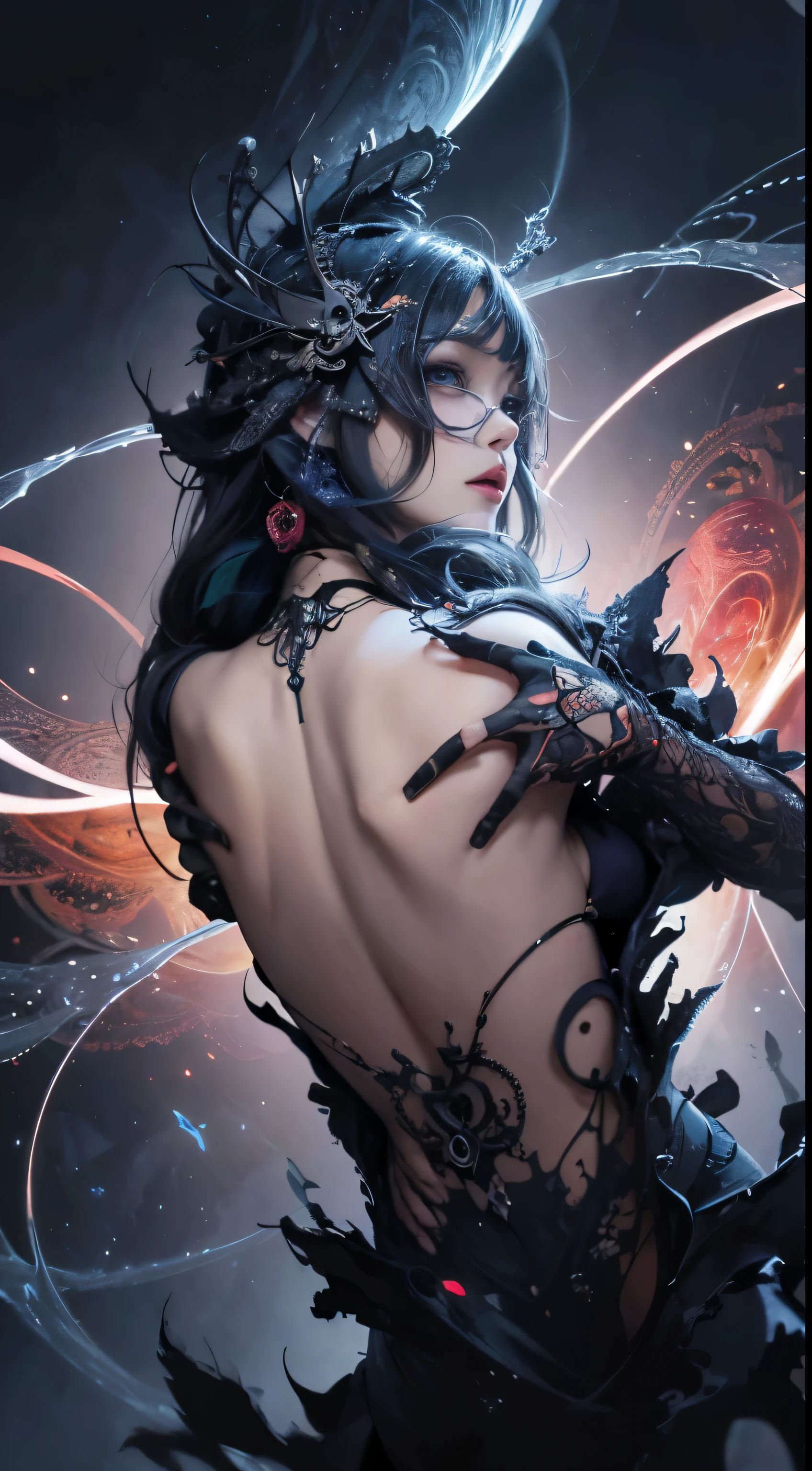 official art, unity 8k wallpaper, ultra detailed, beautiful and aesthetic, masterpiece, best quality, (zentangle, mandala, tangle, entangle), (fractal art:1.3) , 1girl, extremely detailed, dynamic angle, cowboyshot, the most beautiful form of chaos, elegant, a brutalist designed, vivid colours, romanticism, by james jean, roby dwi antono, ross tran, francis bacon, michal mraz, adrian ghenie, petra cortright, gerhard richter, takato yamamoto, ashley wood, atmospheric, dragon in the background, light particles, flames