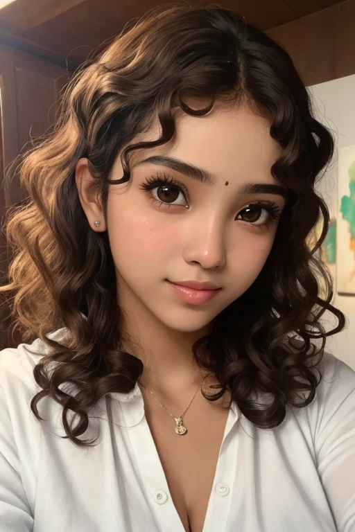 (Melhor qualidade)), ((obra de arte)), (detalhado), (curly 1), (brown girl), jovem parda, olhos castanhos, soft and attractive complexion
