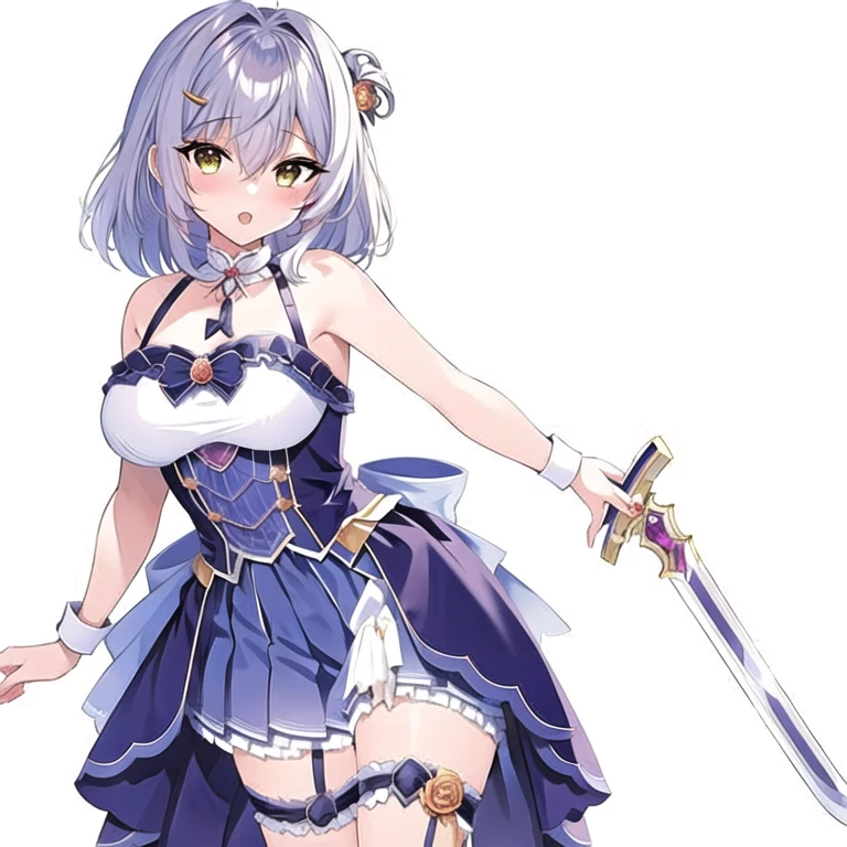 (masterpiece, best quality:1.2), 1girl, solo,anime girl with a sword and dress and a dress with flowers, render of april, anime moe artstyle, smooth anime cg art, detailed key anime art, loli in dress, high detailed official artwork, cute anime waifu in a nice dress, ayaka genshin impact, detailed anime character art, , official character illustration, official character art