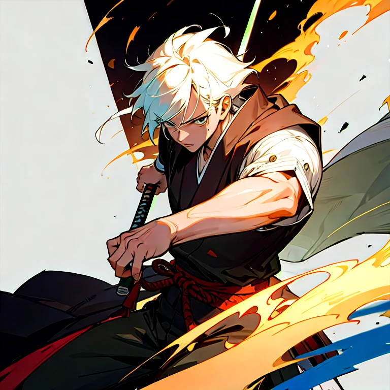 (masterpiece, best quality:1.2), a swordsmen (samurai), martial arts, action pose, ((ultra-detailed, 8k quality)), Aesthetics, Cinematic lighting, (detailed line art), (best composition), (high-resolution), 1men, 1 person