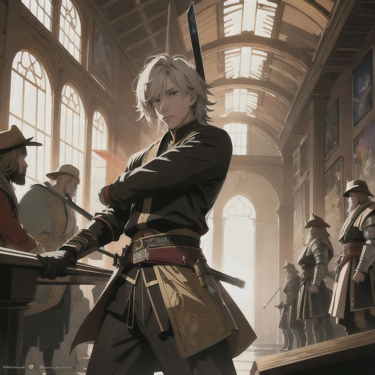 (masterpiece, best quality:1.2), a swordsmen is floating in the air and slashing the viewer from the air, ((ultra-detailed, 8k quality)), Aesthetics, Cinematic lighting, (detailed line art), (best composition), (high-resolution), 1men, 1 person